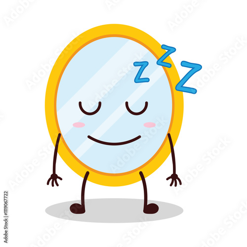 cute sleep expression of mirror cartoon character