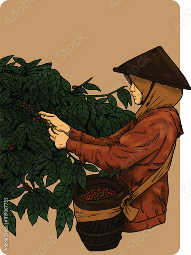 Coffee Farmer Vintage Illustration