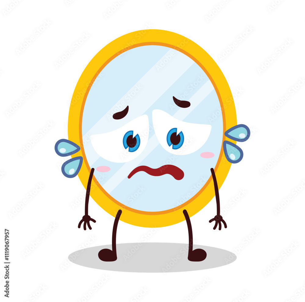 Fototapeta premium cute depressed expression of mirror cartoon character