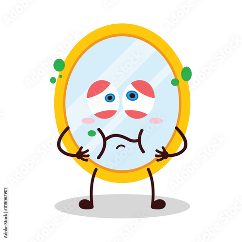 cute sick expression of mirror cartoon character