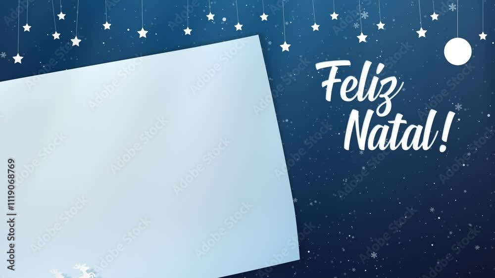 Cartão de Natal template fundo animado com espaço para texto português 4K