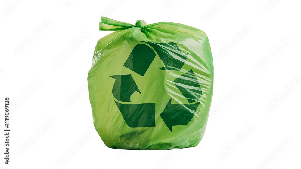 green plastic garbage bag with recycle sign green plastic garbage bag with recycle sign