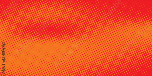 Polka dot pop art halftone pattern. Red dots on orange background