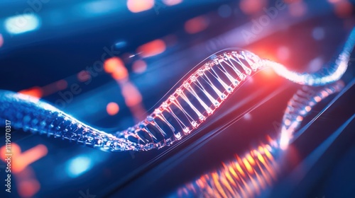 Abstract representation of DNA strands being edited in a futuristic lab