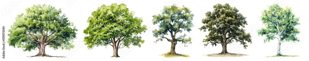 Fototapeta premium PNG Watercolor tree set on transparent background