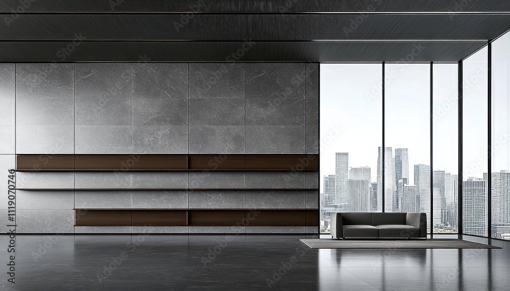Obraz premium Modern Minimalist Living Room City View Design