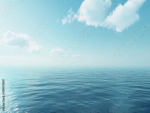 Vast Ocean Horizon with Clear Blue Sky and Soft Clouds