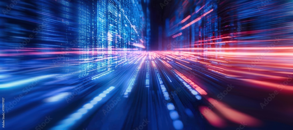 Obraz premium A vibrant flow of encrypted data streams into a centralized cloud system, cloud computing, advanced encryption technology.
