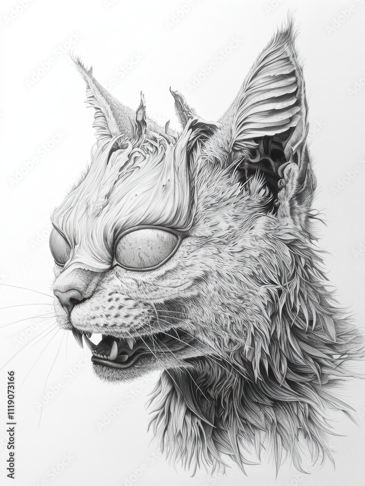 Obraz premium Surreal Artistic Portrait of a Cat with Unique Features and Textures