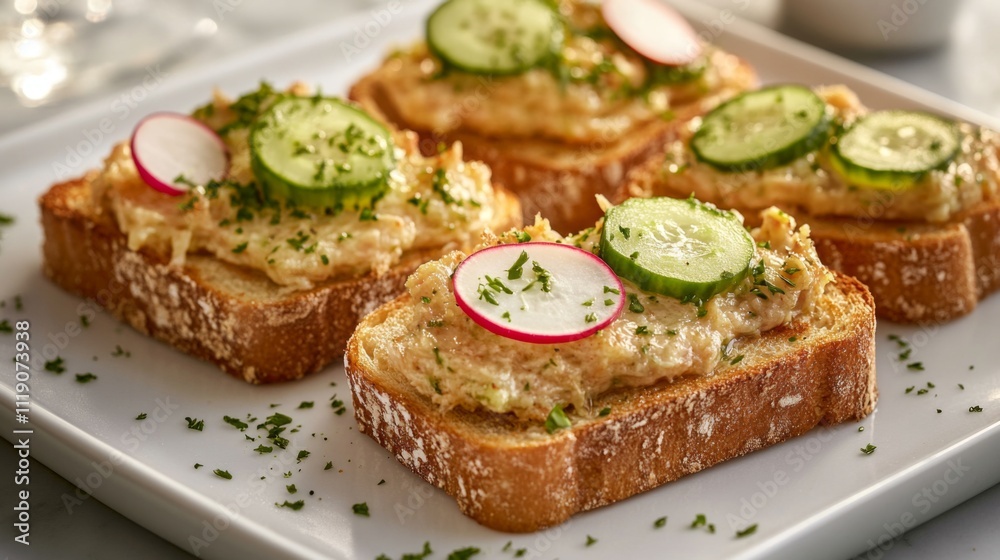 Delicious Creamy Avocado Toast With Sliced Vegetables Half View Delicious Creamy Avocado Toast With Sliced Vegetables Half View