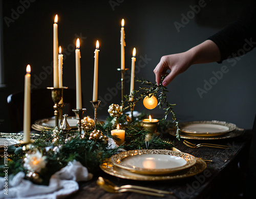 Festive Christmas Table Settin photo