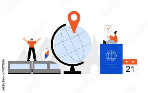 Young people traveling to destination on globe