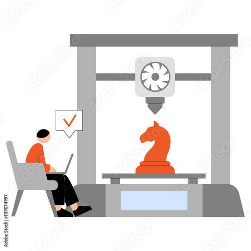 Young man printing prototype using 3d printer