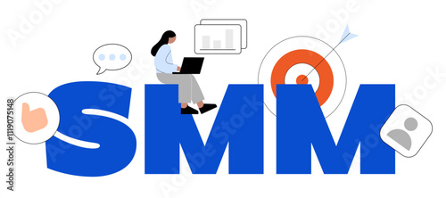 Lettering SMM with social media signs and target text