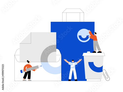 Tiny people creating custom brand design
