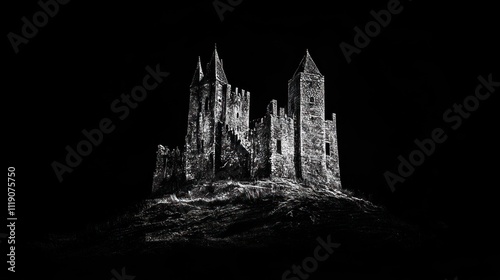 t shirt design A haunted castle that is guarded by a dragon