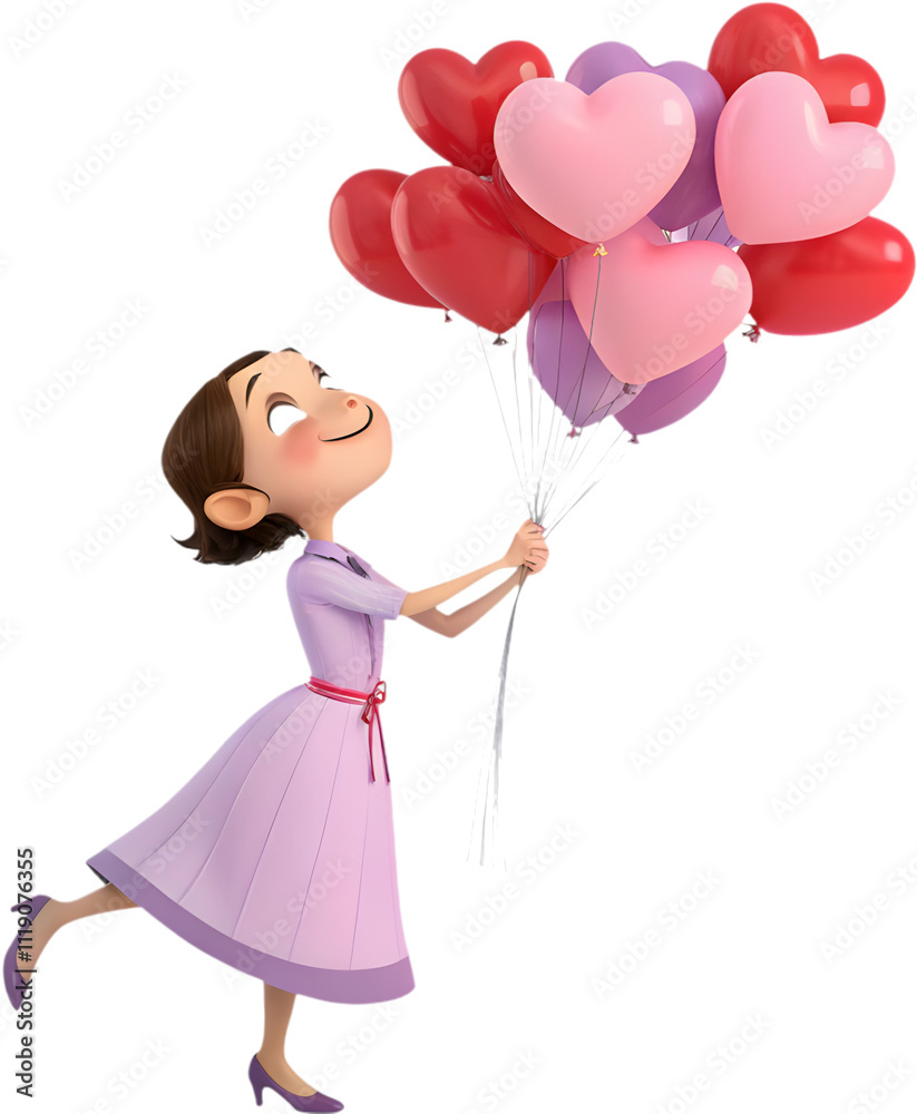 kawaii girl with heart-shaped balloon bouquet, smiling for Valentine’s Day. kawaii girl with heart-shaped balloon bouquet, smiling for Valentine’s Day.