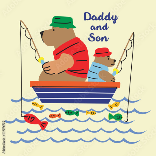 bear fishing time design cartoon vector illustration