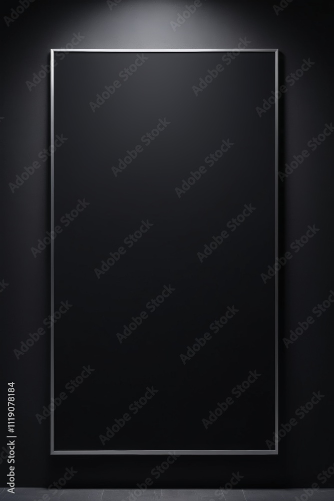 a black picture frame in a dark room with a light coming from the ceiling a black picture frame in a dark room with a light coming from the ceiling