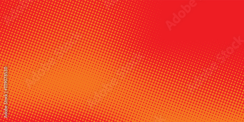 Polka dot pop art halftone pattern. Red dots on orange background