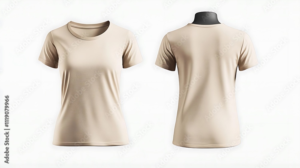 Beige Womens Short Sleeve T Shirt Front And Back View Beige Womens Short Sleeve T Shirt Front And Back View