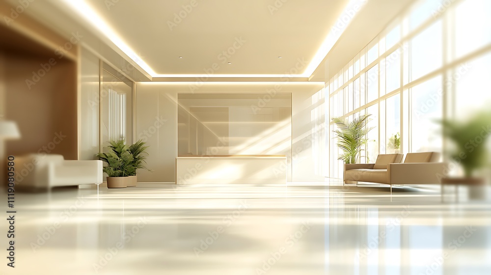 Fototapeta premium Serene Modern Lobby: Sunlit Interior Design