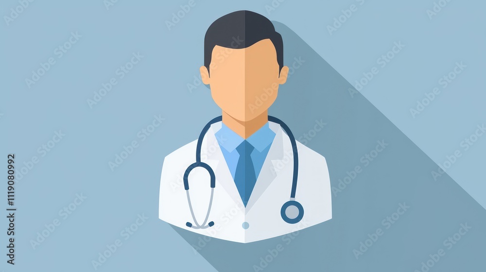 A simple, flat-style icon of a doctor wearing a stethoscope and a lab coat. A simple, flat-style icon of a doctor wearing a stethoscope and a lab coat.