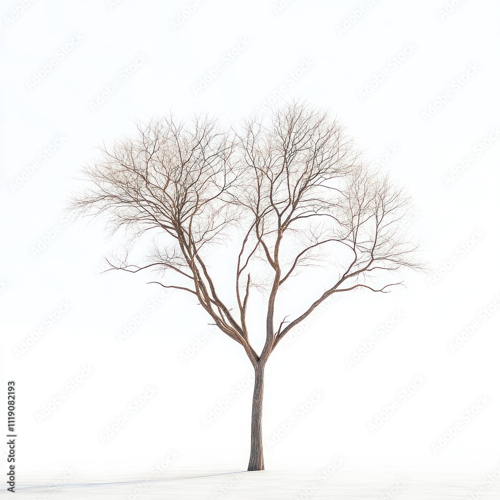 Bare Winter Tree Stands Alone In Snowy Field Bare Winter Tree Stands Alone In Snowy Field