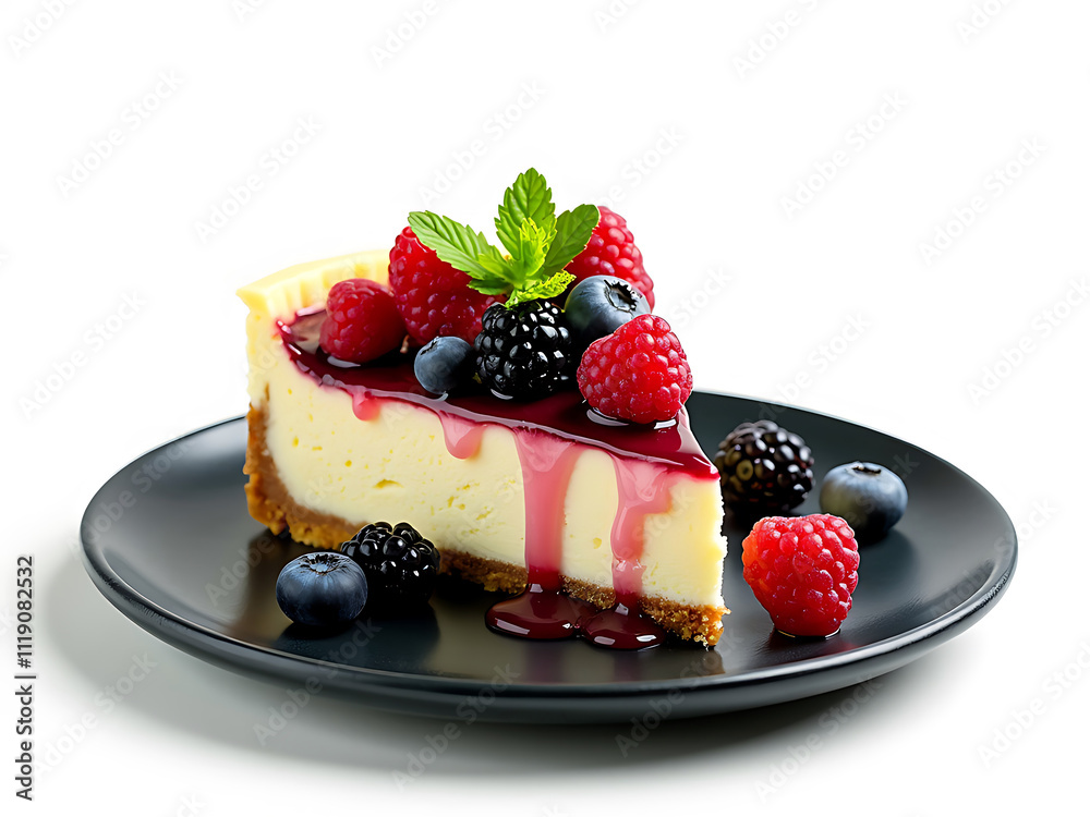 A Slice of a delicious chess cake with berry. A Slice of a delicious chess cake with berry.