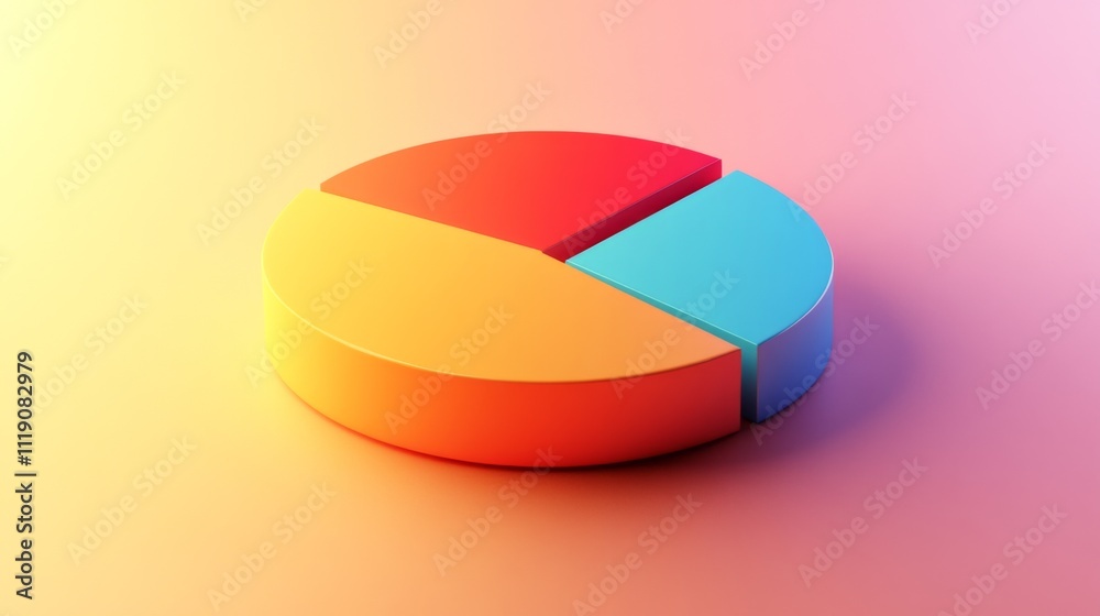 Colorful 3D Pie Chart with Vibrant Segments on Soft Background Colorful 3D Pie Chart with Vibrant Segments on Soft Background