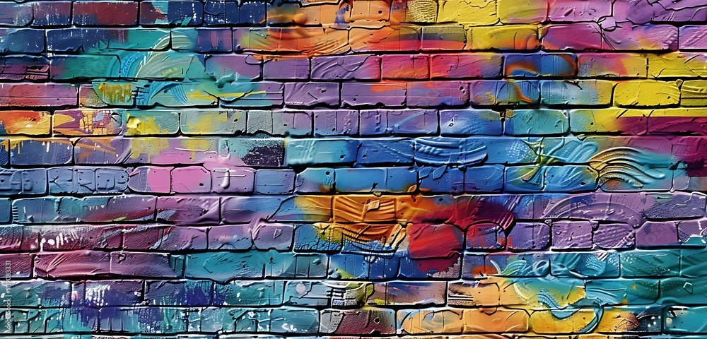 Modern urban decor featuring vibrant spray paint on textured brick wall background, perfect for stylish interiors Modern urban decor featuring vibrant spray paint on textured brick wall background, perfect for stylish interiors