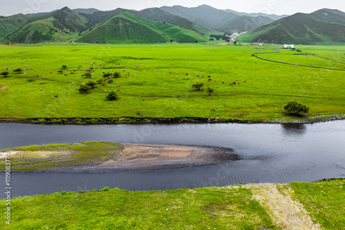 Wulan River and grassland in Inner Mongolia, China photo