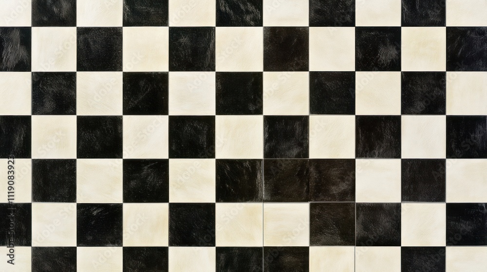 Fototapeta premium A simple checkerboard pattern with alternating black and white squares, creating a timeless, classic look.