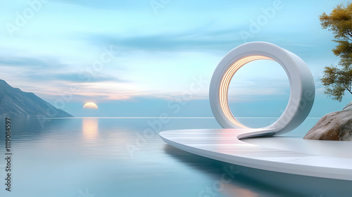 Graphic style scifi style an ancient monument in the shape of a circle like a stargate placed on an asteroid in the background the rings of the planet Saturn