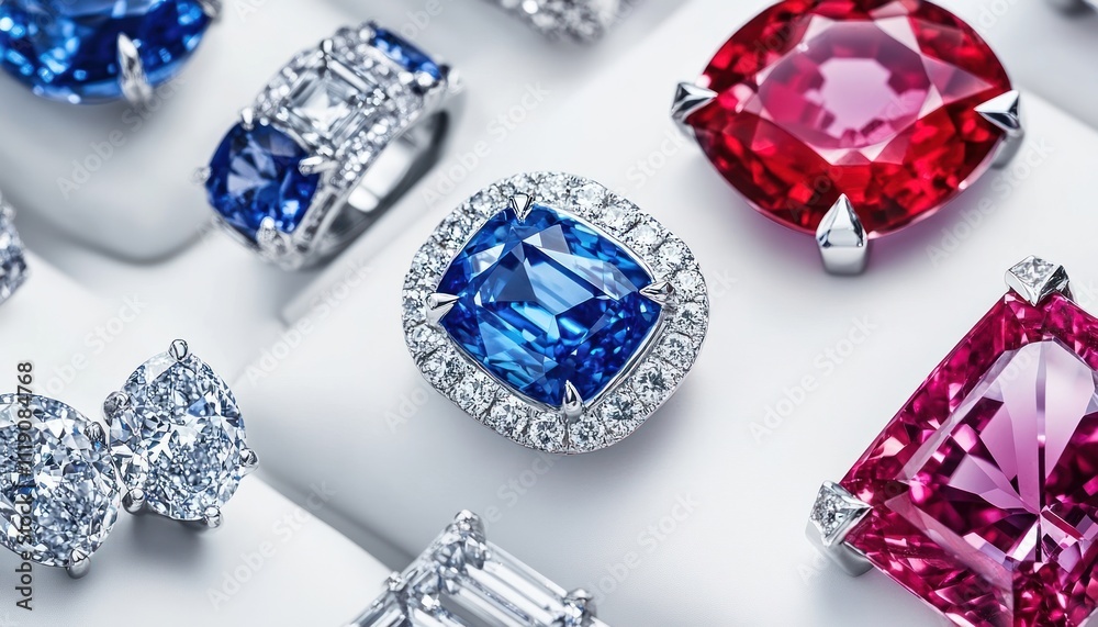 Exquisite Gemstone Rings and Earrings Displayed Elegantly Exquisite Gemstone Rings and Earrings Displayed Elegantly