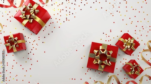 festive Christmas gifts, presents boxes in a row 3d