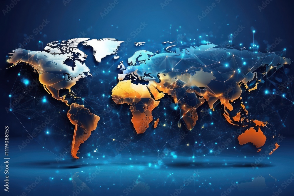 Naklejka premium Communication technology for internet business. Global world network and telecommunication on earth and IoT. 