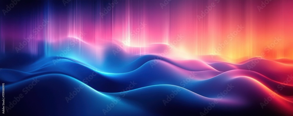Abstract Digital Landscape Neon Flowing Curves Background for Technology Education Network Data Visualization
