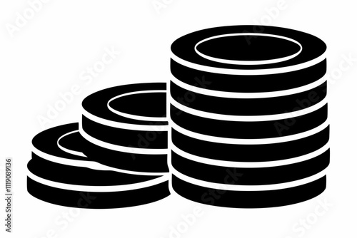 Black Silhouette Coins Stack Vector Icon Design