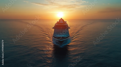 Cruise Ship Sailing into Sunset Ocean View photo