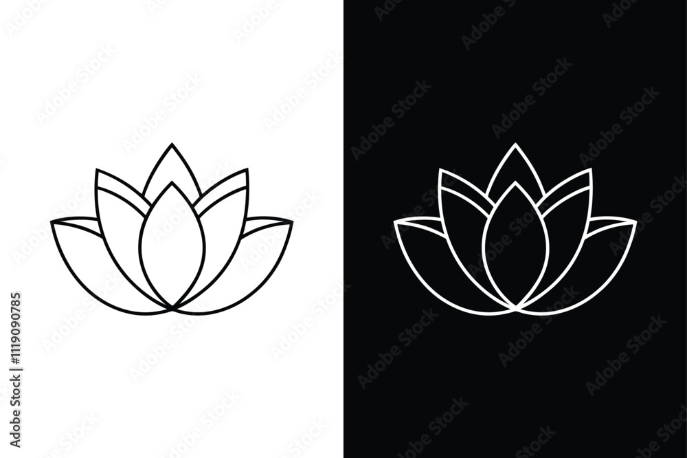 Fototapeta premium Meditative Beauty. Black-and-White Lotus Flower Symbols for Wellness