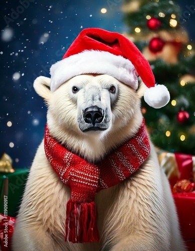 A Polar Bear celebrating Christmas
