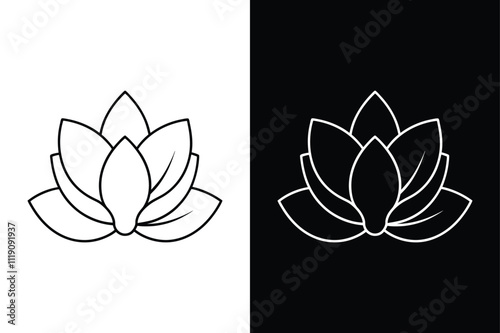 Continuous Line Magnolia Flower Sketches. Black and White Vector Art
