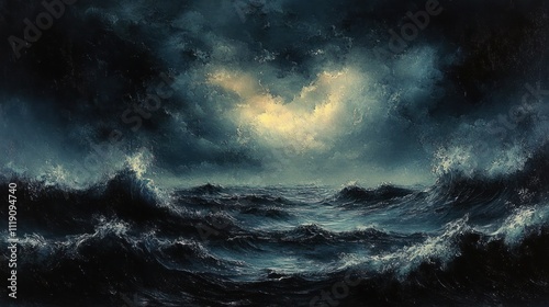 Dramatic Seascape Turbulent Waves Stormy Sky Dark Ocean Mood Power Mystery