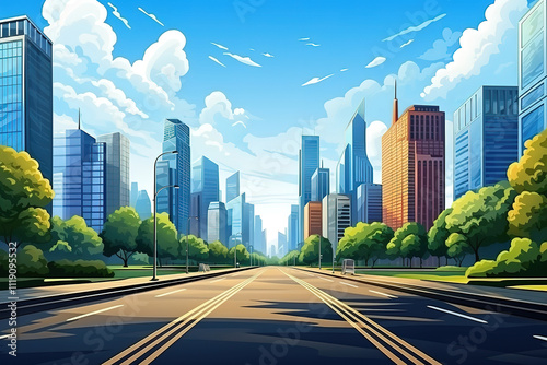 Incredible Empty asphalt road of a modern city with skyscrapers