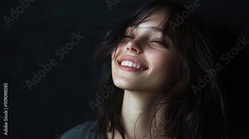 Happy young woman with a smile on black background