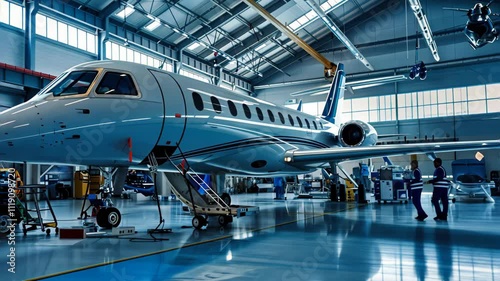 Private Jet Maintenance in a Modern Hangar