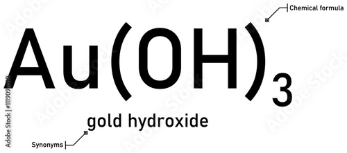 Gold hydroxide chemical formula and synonyms with callout titles