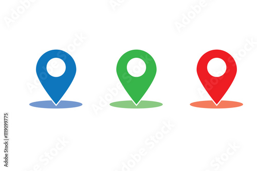 Route location icon. Two pins, blue pin, red pointer and dashed line as concept of travel map navigation, destination point, GPS tracking. Modern simple flat vector illustration of roadmap sign.