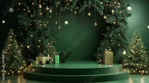 Festive Product Display Podium in Holiday Setting